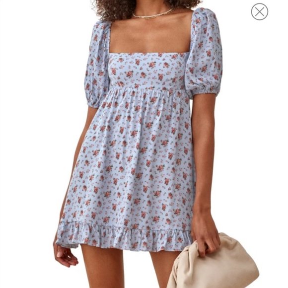 Reformation Dresses & Skirts - Reformation Bristol Dress Petunia Blue Floral Mini Dress Cottagecore Size XS